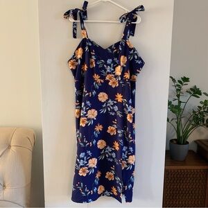 Midi Dress Tie Straps Sweetheart Neck Floral Blue Orange SHEIN Curve Size 2XL
